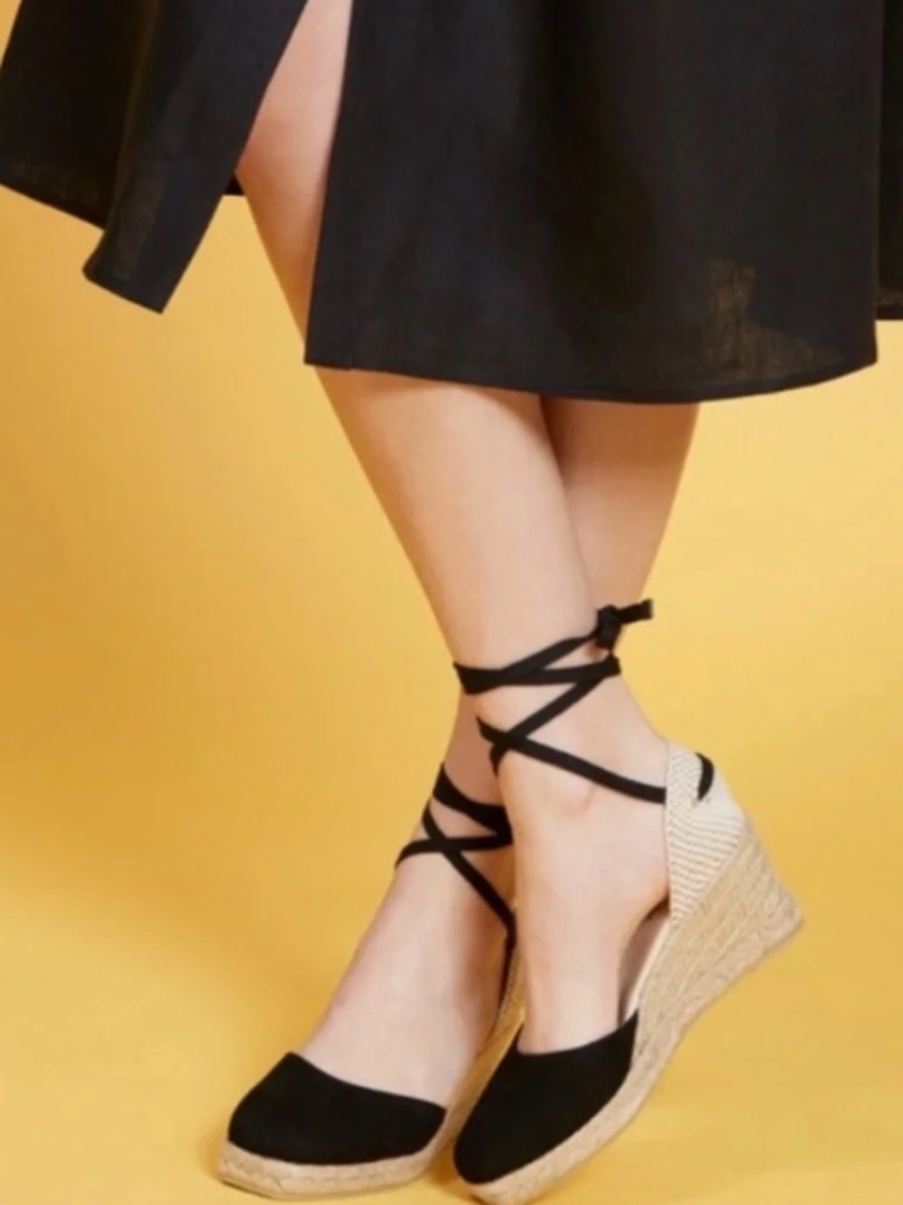Reformation Romy Espadrille Wedge Lace-Up Sandals Black 37